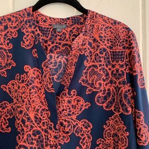 NWOT Lilla P. Navy and Pink Paisley Printed Blouse